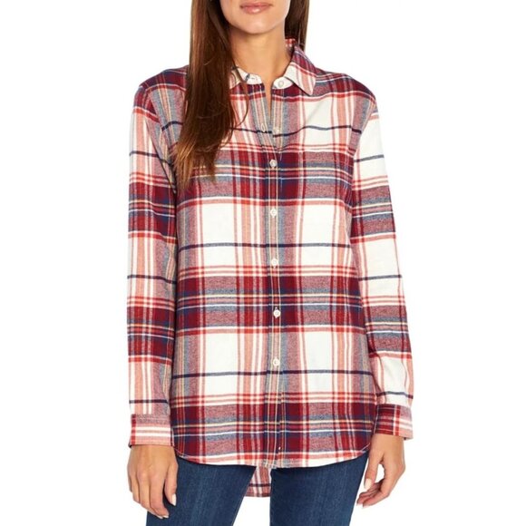 GAP Women's Long Sleeve Red Plaid Button Front Collar Cotton Shirt Top Small - Picture 1 of 11